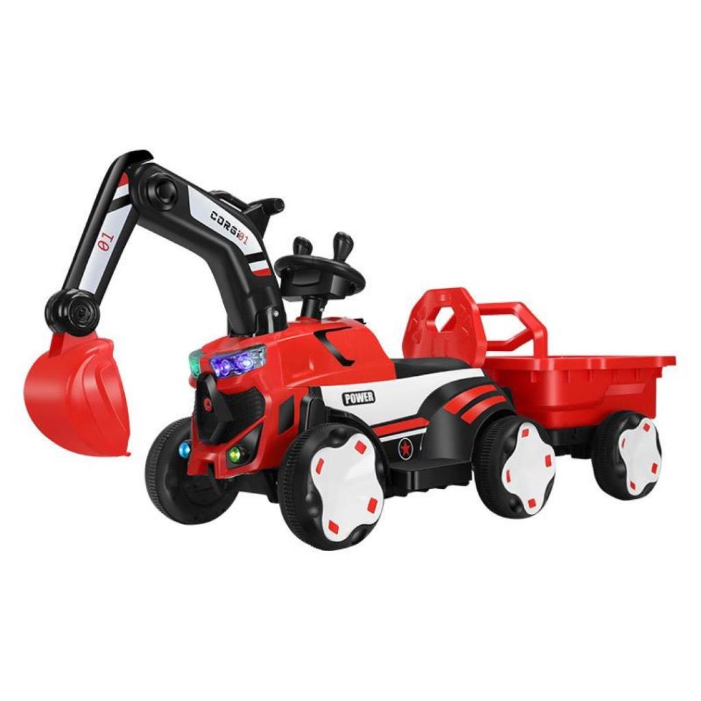 Kids Ride-On Excavator Truck with Trailer - Red